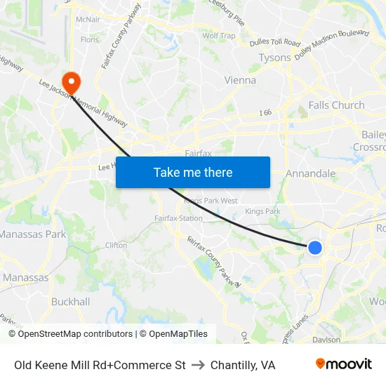 Old Keene Mill Rd+Commerce St to Chantilly, VA map