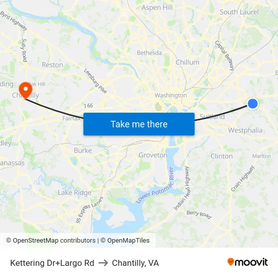 Kettering Dr+Largo Rd to Chantilly, VA map