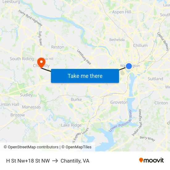 H St Nw+18 St NW to Chantilly, VA map