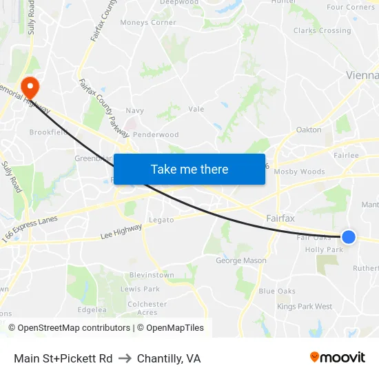 Main St+Pickett Rd to Chantilly, VA map