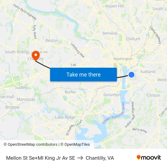 Mellon St Se+Ml King Jr Av SE to Chantilly, VA map