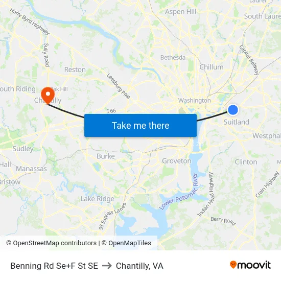Benning Rd Se+F St SE to Chantilly, VA map