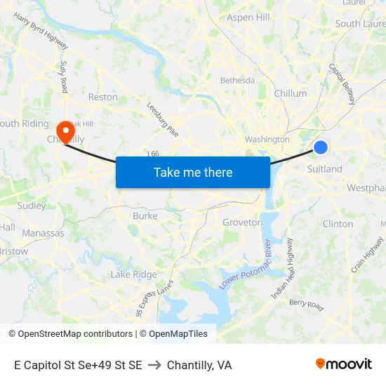 E Capitol St Se+49 St SE to Chantilly, VA map