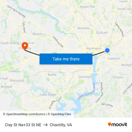 Clay St Ne+33 St NE to Chantilly, VA map