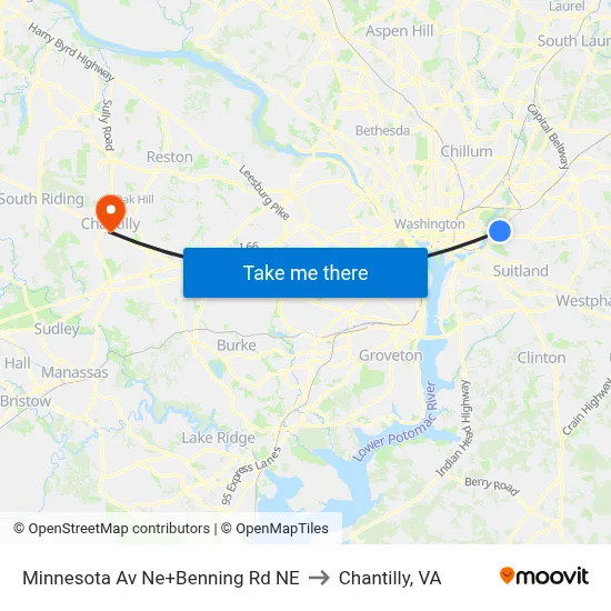Minnesota Av Ne+Benning Rd NE to Chantilly, VA map