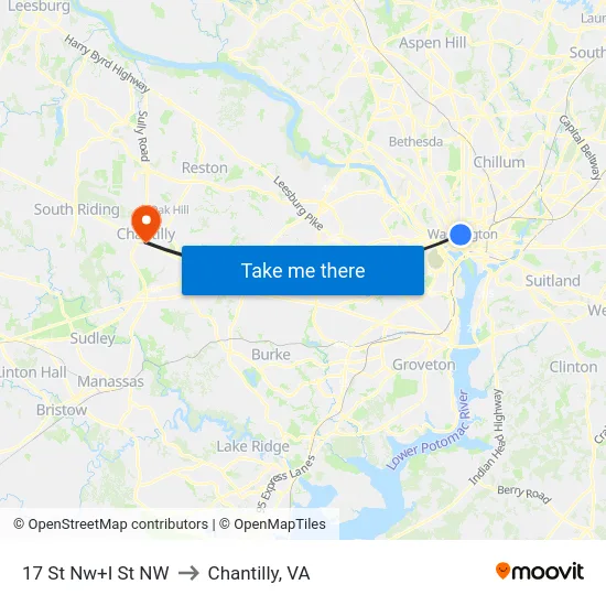 17 St Nw+I St NW to Chantilly, VA map