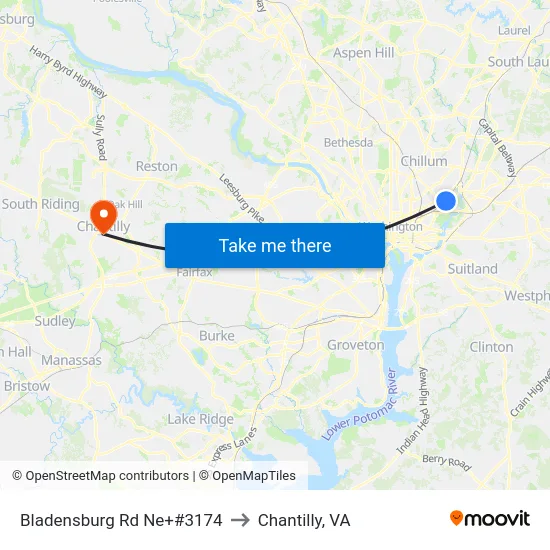 Bladensburg Rd Ne+#3174 to Chantilly, VA map