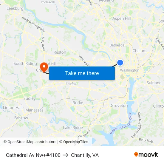 Cathedral Av Nw+#4100 to Chantilly, VA map