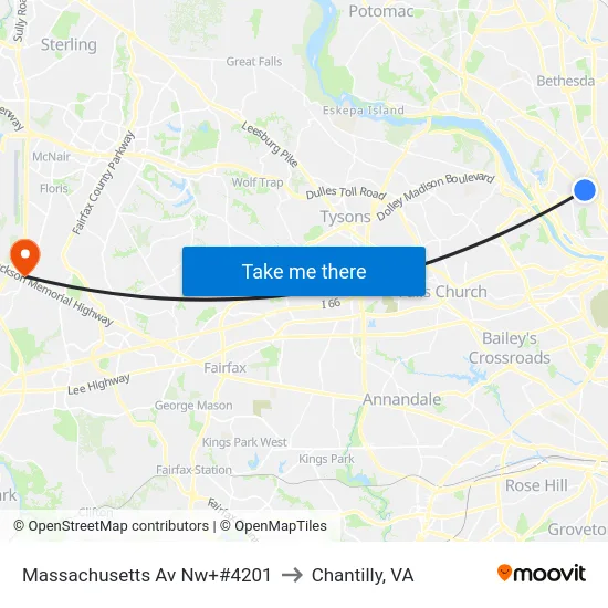 Massachusetts Av Nw+#4201 to Chantilly, VA map