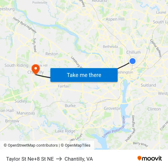 Taylor St Ne+8 St NE to Chantilly, VA map