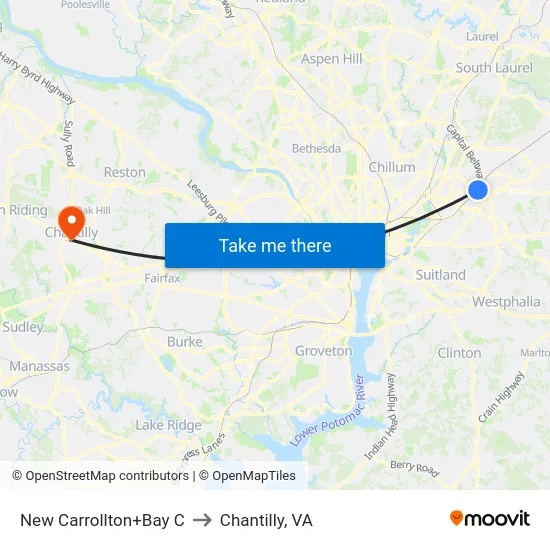New Carrollton+Bay C to Chantilly, VA map
