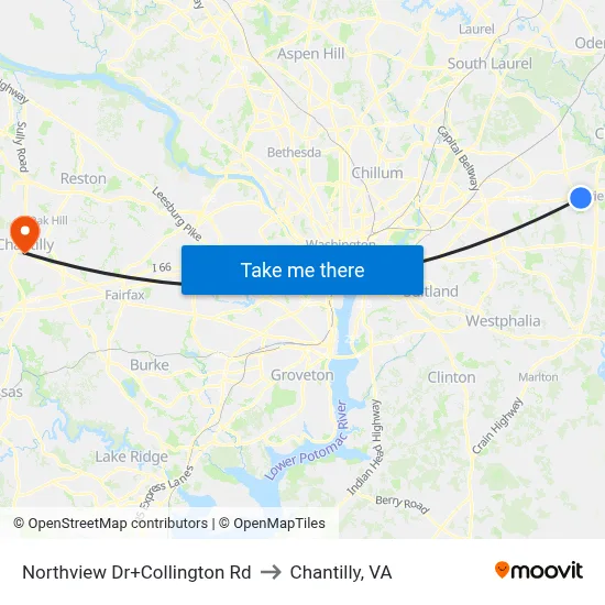 Northview Dr+Collington Rd to Chantilly, VA map