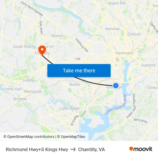 Richmond Hwy+S Kings Hwy to Chantilly, VA map