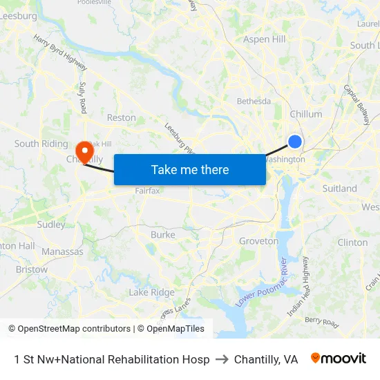 1 St Nw+National Rehabilitation Hosp to Chantilly, VA map