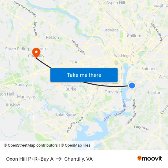 Oxon Hill P+R+Bay A to Chantilly, VA map