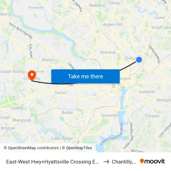 East-West Hwy+Hyattsville Crossing Entrance to Chantilly, VA map