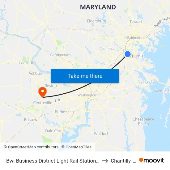 Bwi Business District Light Rail Station Bay 1 to Chantilly, VA map