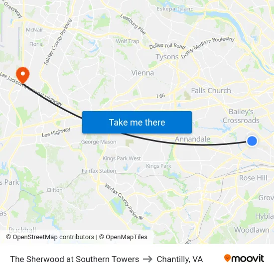 The Sherwood at Southern Towers to Chantilly, VA map