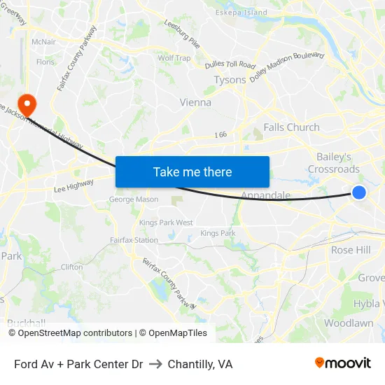 Ford Av + Park Center Dr to Chantilly, VA map