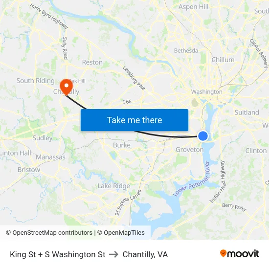 King St + S Washington St to Chantilly, VA map