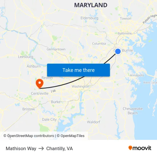 Mathison Way to Chantilly, VA map