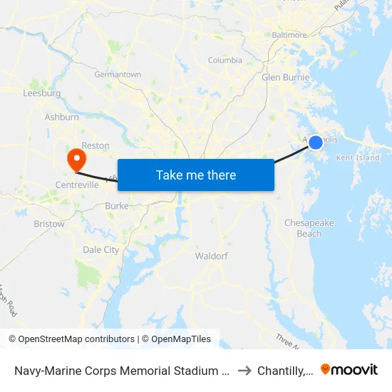 Navy-Marine Corps Memorial Stadium (Stop 1) to Chantilly, VA map