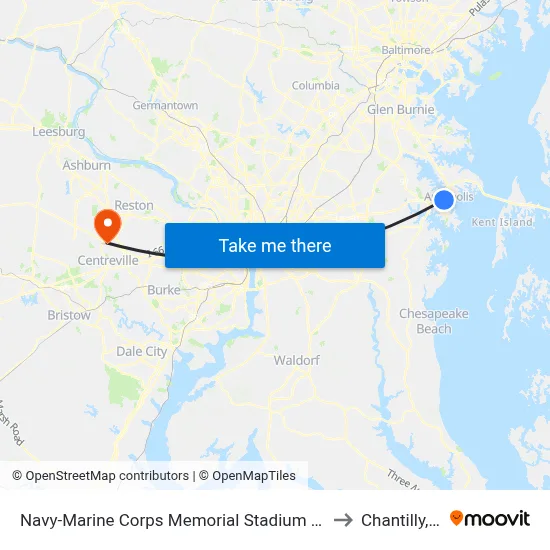 Navy-Marine Corps Memorial Stadium (Stop 3) to Chantilly, VA map