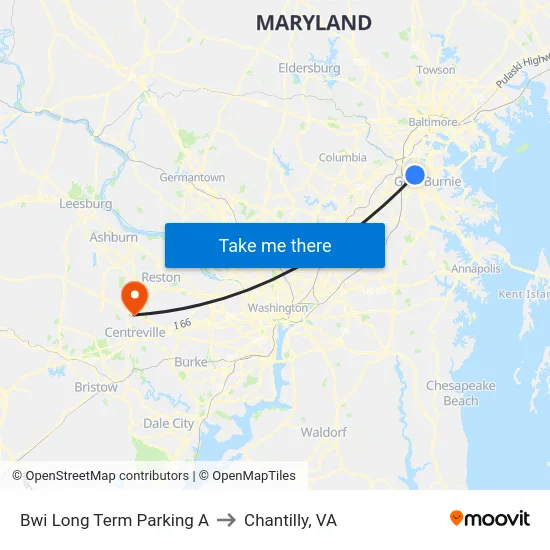 Bwi Long Term Parking A to Chantilly, VA map
