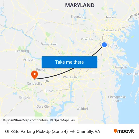 Off-Site Parking Pick-Up (Zone 4) to Chantilly, VA map