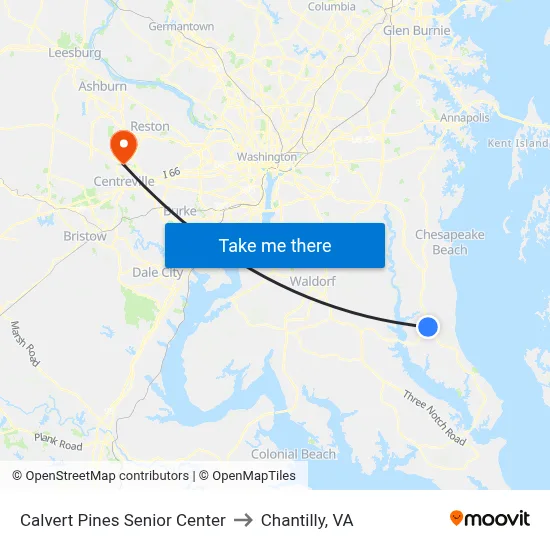 Calvert Pines Senior Center to Chantilly, VA map