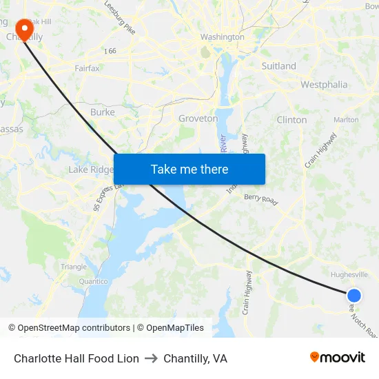 Charlotte Hall Food Lion to Chantilly, VA map