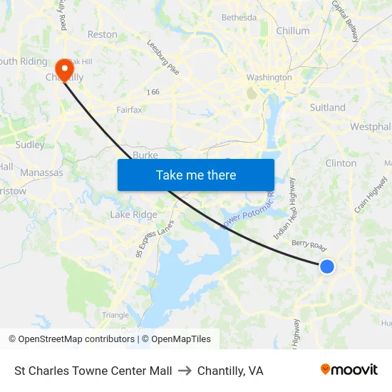 St Charles Towne Center Mall to Chantilly, VA map