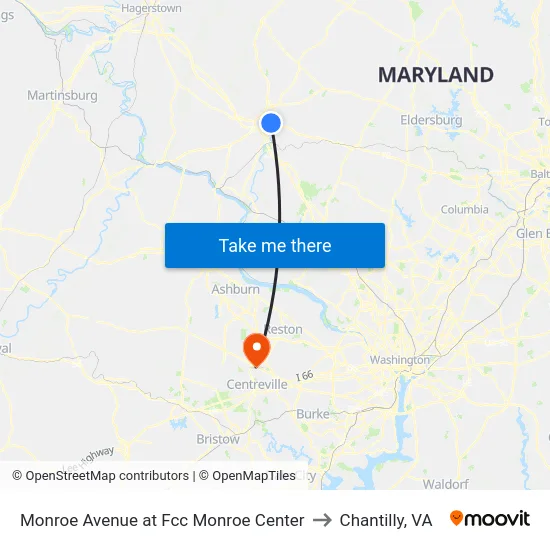 Monroe Avenue at Fcc Monroe Center to Chantilly, VA map