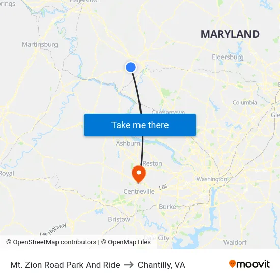 Mt. Zion Road Park And Ride to Chantilly, VA map