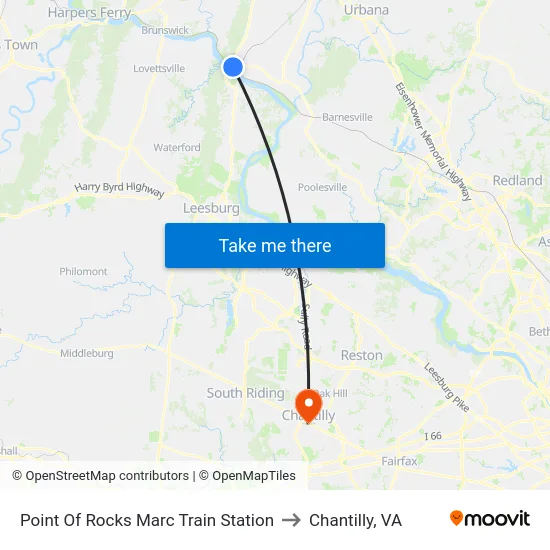 Point Of Rocks Marc Train Station to Chantilly, VA map