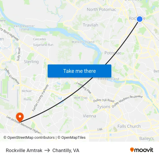 Rockville Amtrak to Chantilly, VA map