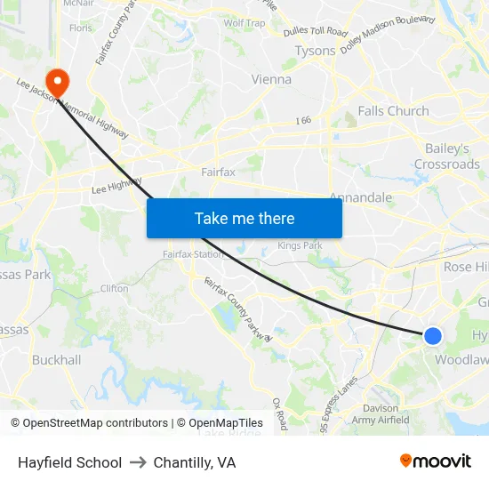 Hayfield School to Chantilly, VA map