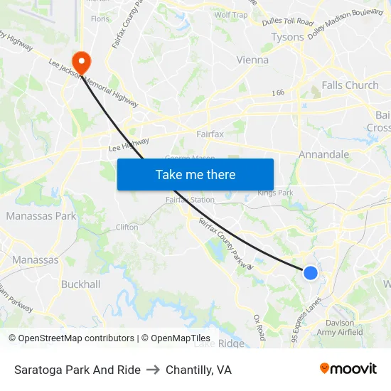 Saratoga Park And Ride to Chantilly, VA map