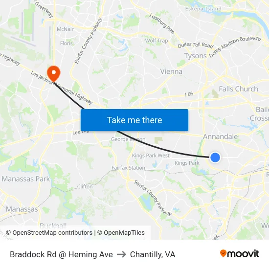 Braddock Rd @ Heming Ave to Chantilly, VA map