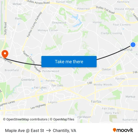 Maple Ave @ East St to Chantilly, VA map