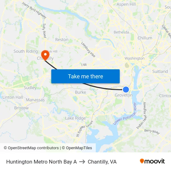 Huntington Metro North Bay A to Chantilly, VA map