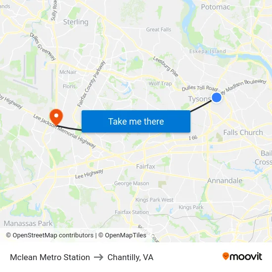 Mclean Metro Station to Chantilly, VA map