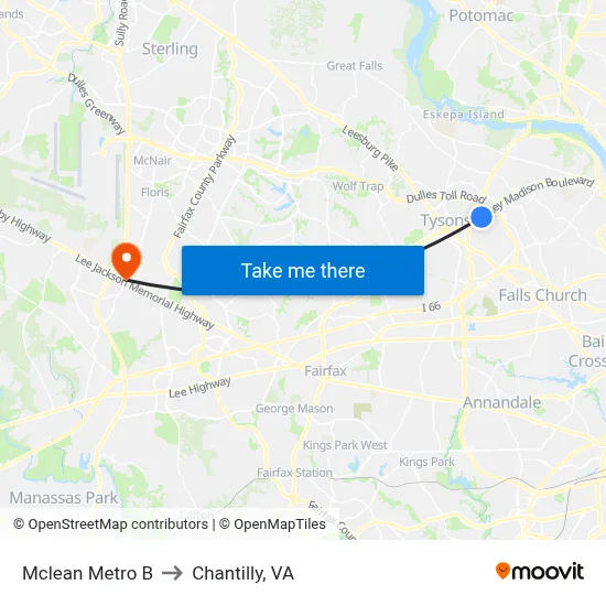 Mclean Metro B to Chantilly, VA map