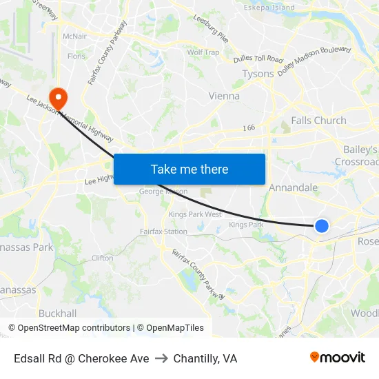 Edsall Rd @ Cherokee Ave to Chantilly, VA map