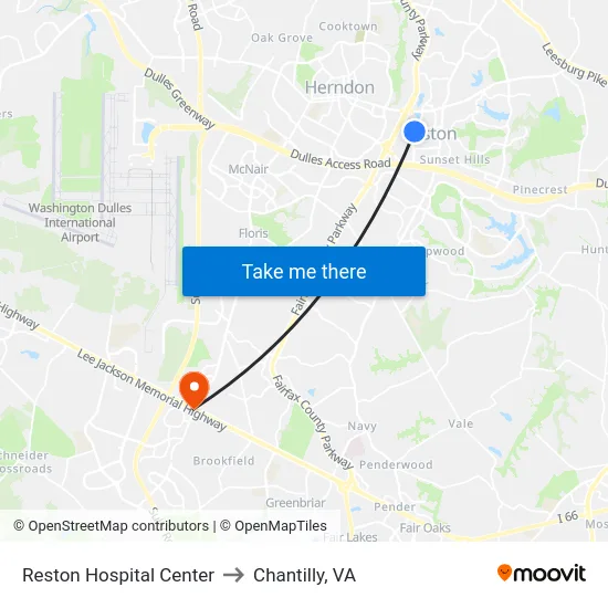 Reston Hospital Center to Chantilly, VA map