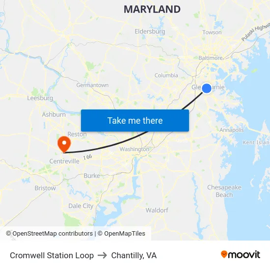 Cromwell Station Loop to Chantilly, VA map