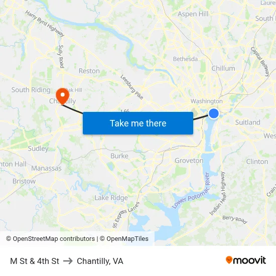 M St & 4th St to Chantilly, VA map