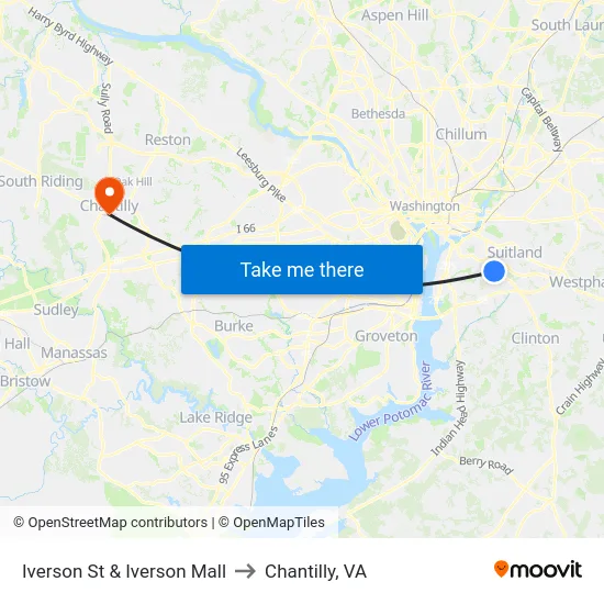 Iverson St & Iverson Mall to Chantilly, VA map
