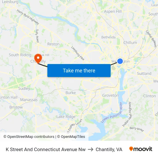 K Street And Connecticut Avenue Nw to Chantilly, VA map