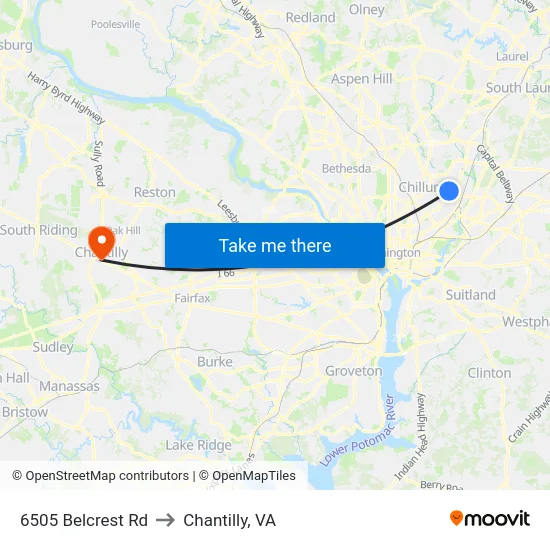 6505 Belcrest Rd to Chantilly, VA map
